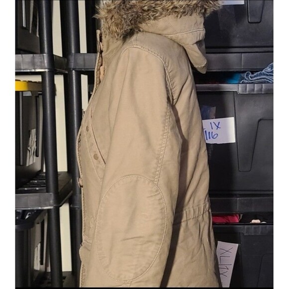 Gap Size XS Tan Brown Heavy Utility Coat with Fur Trim Hood - Picture 3 of 5
